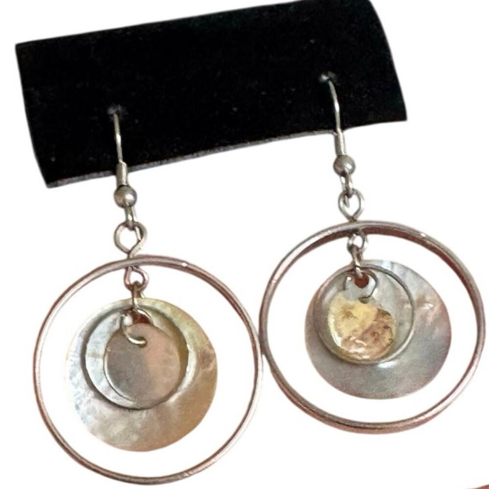 00's Boho beach silver mother of pearl hoop earrings
